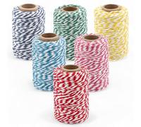 MIJOMA Set di 6 spago Bakers Twine - 6 x 45 m cordoncino decorativo in cotone, spessore 2 mm, nastro regalo in 6 colori, ideale per imballare, fai da te e decorazioni