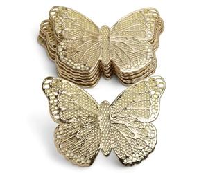MIJOMA Set di 8 sottobicchieri a forma di farfalla, in PVC, riutilizzabili, oro, per feste all'aperto ed estive, proteggono le superfici dalle macchie