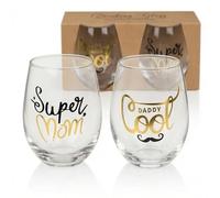 MIJOMA Set di bicchieri da 2 pezzi - Super Mom & Daddy Cool - eleganti bicchieri da 500 ml - regalo per genitori, mamma e papà - design elegante - Set di bicchieri per acqua, succhi di frutta, vino