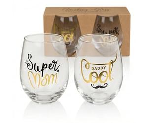 MIJOMA Set di bicchieri da 2 pezzi - Super Mom & Daddy Cool - eleganti bicchieri da 500 ml - regalo per genitori, mamma e papà - design elegante - Set di bicchieri per acqua, succhi di frutta, vino