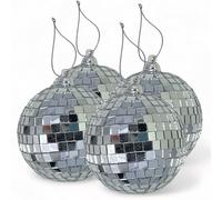 MIJOMA Set di palline a specchio da appendere: palla da discoteca, palline di Natale e decorazione per la casa, decorazioni natalizie e feste per un'atmosfera elegante (8 cm - 4 pezzi, argento)