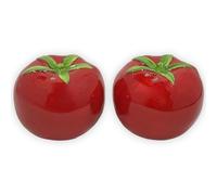 MIJOMA Set saliera e pepe - Elegante design in porcellana, per alimenti, facile da riempire, diversi disegni divertenti e carini a scelta (pomodori, 2 pezzi)