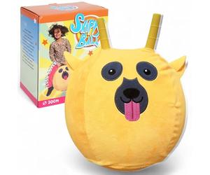 MIJOMA Skippy Ball 30 cm - Palla gonfiabile con viso animale e rivestimento peluche - Hopper Ball per bambini - Gonfiabile - Morbido e robusto (cane - giallo)