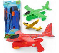 MIJOMA Sky Flyer - Aereo in schiuma con lanciatore, robusto telo in schiuma PP con pistola di lancio, giocattolo da esterno per bambini, smontabile e leggero, set Air Glider, colore casuale