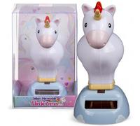 MIJOMA Statua snodabile a energia solare - Figura mobile con pannello solare, in plastica, 10 cm di altezza, nessuna batteria necessaria, per davanzali, auto e luoghi soleggiati (unicorno bianco)