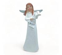 MIJOMA Statuetta decorativa a forma di angelo dipinta a mano in pietra artificiale, 14 cm, bianco/argento, con scintillii, disponibile in diversi disegni, una decorazione speciale per la vostra casa.