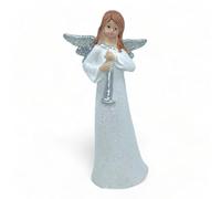 MIJOMA Statuetta decorativa a forma di angelo dipinta a mano in pietra artificiale, 14 cm, bianco/argento, con scintillii, disponibile in diversi disegni, una decorazione speciale per la vostra casa.