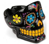 MIJOMA Sugar Skull Posacenere - Posacenere decorativo con teschio in stile messicano Calaveras - Dipinto a mano in poliresina decorativo souvenir - Regalo fantastico per fumatori (nero)