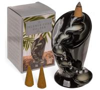 MIJOMA Supporto per coni di incenso in ceramica nera, supporto per coni di incenso a cascata, supporto per bruciatore di incenso, contenitore per incenso spirituale, relax e meditazione (flusso, 12,5