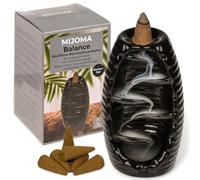 MIJOMA Supporto per coni di incenso in ceramica nera, supporto per coni di incenso a cascata, supporto per bruciatore di incenso, contenitore per incenso spirituale, relax e meditazione (equilibrio,