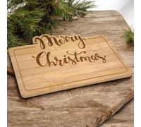 MIJOMA Tagliere natalizio in legno, 25 x 17 cm, con incisione "Merry Christmas", tagliere da cucina decorativo per famiglia e amici, decorazione natalizia