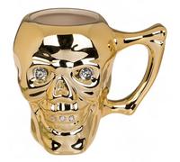 MIJOMA Tazza da caffè con teschio con cristalli - 400 ml tazza con manico in gres - elegante teschio per caffè, tè e bevande calde - Tazza di Halloween, decorazione gotica (Mystic Gold)