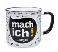 MIJOMA Tazza da caffè - Tazza divertente in ceramica - lavabile in lavastoviglie e adatta al microonde - robusta tazza con manico per ufficio e campeggio (Mach ich ... domani)