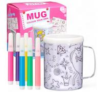 MIJOMA Tazza fai da te per bambini da colorare - Dipingi il tuo bicchiere - Tazza con 6 penne e 3 immagini da colorare - Set creativo a partire dai 6 anni - Per alimenti (unicorno e principessa)