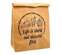 MIK funshopping Borsa termica per il pranzo, colore marrone, isolata dal freddo o al caldo, con chiusura in, borsa termica (Eat Dessert First)