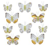 MIK Funshopping Farfalle decorative con clip per decorazioni colorate (set da 10 pezzi, bianco-giallo sole)