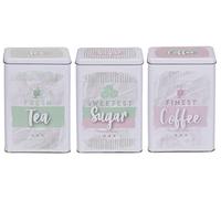 MIK funshopping Set Retro Barattolo in Metallo e Lattina Coffee, Tea & Sugar - Barattolo per Caffè, Tè e Zucchero con Coperchio (3 pezzi Design Vintage bianco-menta-rosa)