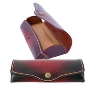 MIKA 28063104 - Ampia custodia per occhiali in vera pelle/cuoio, custodia per occhiali e ausili visivi, custodia per occhiali per uomo e donna, portaocchiali in rosso, custodia per occhiali da sole ca. 16 x 8 x 3 cm