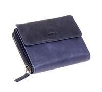 MIKA 42169 - Portafoglio da donna in vera pelle, formato verticale, con 9 scomparti per carte di credito, 5 scomparti, sottile e 2 scomparti per monete, colore blu, circa 13 x 10 x 2,5 cm.