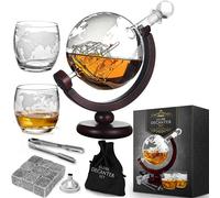 Mikamax - Globe Decanter - Set Di Decanter Per Whisky 900 ml - Set Di Whisky Fatto A Mano - Include 2 Bicchieri Da Whisky - 9 pietre di whisky - custodia, pinza a imbuto incluso - Set Di Decanter