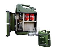 mikamax - Jerrycan Bar - Set Da Regalo - Canister - Mobile Bar - Bar Cabinet - 10L - Verde - con Due Bicchieri Di Whisky