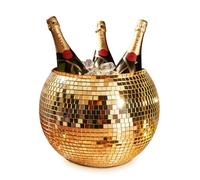 MikaMax Secchiello per ghiaccio a sfera da discoteca, colore oro, XL, 11 litri, refrigeratore per bevande per feste, refrigeratore per vino e contenitore per ghiaccio, secchio per ghiaccio da