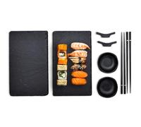 mikamax Sushi Set per 2, Set Sushi per 2 Persone, Nero, Con 2 Bacchette, 2 Ciotole per Salsa di Soia e 2 Piatti da Portata