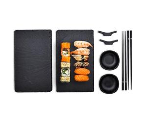 mikamax Sushi Set per 2, Set Sushi per 2 Persone, Nero, Con 2 Bacchette, 2 Ciotole per Salsa di Soia e 2 Piatti da Portata