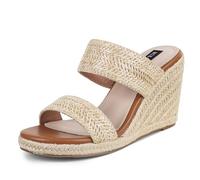 mikarka Sandali con zeppa da donna con punta aperta, espadrillas con plateau, eleganti sandali estivi da spiaggia, comodi zeppe, Rafia Naturale, 8 US