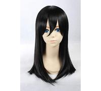 Mikasa.Ackerman Parrucca per cosplay e parrucca per cosplay sintetica mezza dritta nera lunga 50 cm nera