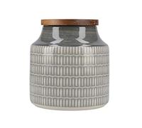 Mikasa Drift - Barattolo in Ceramica per tè, caffè o Zucchero, Decorato a Mano, Design Batik Grigio, Coperchio in Legno, 12,5 x 12 cm, 900 ml