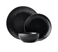 Mikasa Jardin Midnight Set di piatti 12 pezzi in gres per 4 persone con piatti piani, piatti piccoli e ciotole, nero - Confezione regalo e lavabile in lavastoviglie
