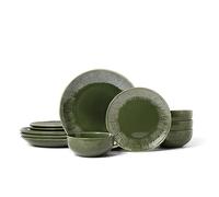 Mikasa Jardin Set di piatti da 12pz in gres per 4 persone con piatti da portata, piatti piccolii e ciotole, verde - Confezione regalo e lavabile in lavastoviglie