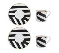 Mikasa Luxe Deco Set con tazza da espresso e piattino in porcellana, 2x tazze e piattini con stampa geometrica, tazze da caffè da 100 ml - Confezione regalo e lavabile in lavastoviglie