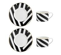 Mikasa Luxe Deco Set con tazza da tè e piattino in porcellana, 2x tazze da tè e piattini con stampa geometrica, tazze da 200 ml - Confezione regalo e lavabile in lavastoviglie