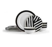 Mikasa Luxe Deco Set di piatti piani da 12pz, Servizio da tavola per 4 persone con stampa geometrica | 4x Piatti piani, 4x Piatti piccoli e 4x Ciotole - Lavabile in lavastoviglie