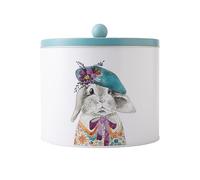 Mikasa Tipperleyhill, Biscottiera rotonda in latta, con motivo con coniglio, decorativa, adatta per snack, biscotti, tè sfuso, mentine, tè, caffè, zucchero, con finitura opaca, 1 pezzo, 18 x 15 cm