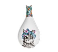 Mikasa Tipperleyhill - Portamestolo decorativo in porcellana, motivo gatto e fiori, decorazione da cucina, da appoggio, da tavolo, lavabile in lavastoviglie, 21 x 11 x 3 cm