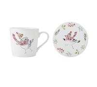 Mikasa Tipperleyhill, Set con tazza e sottobicchiere con pettirosso in ceramica, 380 ml, in confezione regalo