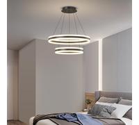 Mikeru 20+40cm Lampadario Rotondo, 60w 2 Anelli Moderno Ciondolo Pranzo Luce Pendente 1,5m Lunghezza del Cavo Regolabile 3000k/4500k/6000k Luci del Pendente Bar Della Colazione per Cucina