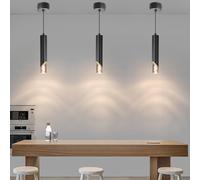 Mikeru Moderno Cilindrico Nero Lampadario, Faretti A Led Cob Per Soffitto Con Tre Temperature Di Colore (3000k/4500k/6000k), Lampada A Sospensione Per Isola Adatta Per Ristoranti E Bar-3pack