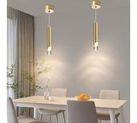 Mikeru Moderno Cilindrico Oro Lampadario, Faretti A Led Cob Per Soffitto Con Tre Temperature Di Colore (3000k/4500k/6000k), Lampada A Sospensione Per Isola Adatta Per Ristoranti E Bar-2pack