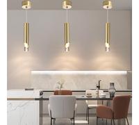 Mikeru Moderno Cilindrico Oro Lampadario, Faretti A Led Cob Per Soffitto Con Tre Temperature Di Colore (3000k/4500k/6000k), Lampada A Sospensione Per Isola Adatta Per Ristoranti E Bar-3pack