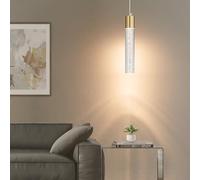 Mikeru Moderno Oro Cilindrico Cristalli Lampadario, Faretti A Led Cob Per Soffitto Con Tre Temperature Di Colore (3000k/4500k/6000k), Lampada A Sospensione Per Isola Adatta Per Ristoranti E Bar-1Pack