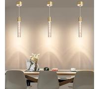Mikeru Moderno Oro Cilindrico Cristalli Lampadario, Faretti A Led Cob Per Soffitto Con Tre Temperature Di Colore (3000k/4500k/6000k), Lampada A Sospensione Per Isola Adatta Per Ristoranti E Bar-3Pack