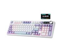 MIKIBY AJAZZ AK980 - Tastiera meccanica con display e manopola intelligenti, tastiera wireless al 98%, Tri-Mode BT/2.4G/USB-C, hot swap, tasti in PBT, con luce RGB per Win e Mac (viola, interruttore