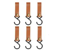 Mikihat 6 Pezzi Ganci a S da Campeggio, Ganci a S in Pelle, Ganci in Pelle PU Marrone, Ganci a S per Appendere Pentole, Lanterne, Cappotti, Ganci per Cucina, Bagno, Ufficio, Zaino, Passeggino