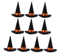 Mikikit 10 pezzi Cappelli Strega Feltro Nero Mini Decorazioni Halloween per Feste e Accessori Costume Gnomi Design Delicato e Morbido per Decorazioni e Party