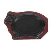 Mikikit 1set Piastra Teppanyaki in Ghisa Antiaderente per Bistecca con Design Mucca Vassoio in Legno Adatta per Grigliare e Servire in Stile Giapponese