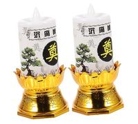 Mikikit 2 pezzi Candele LED Funebri Stile Cinese Lumini Elettronici Senza Fiamma per Altare Funerale Decorazioni Sacre per Uso Interno ed Esterno Bianco